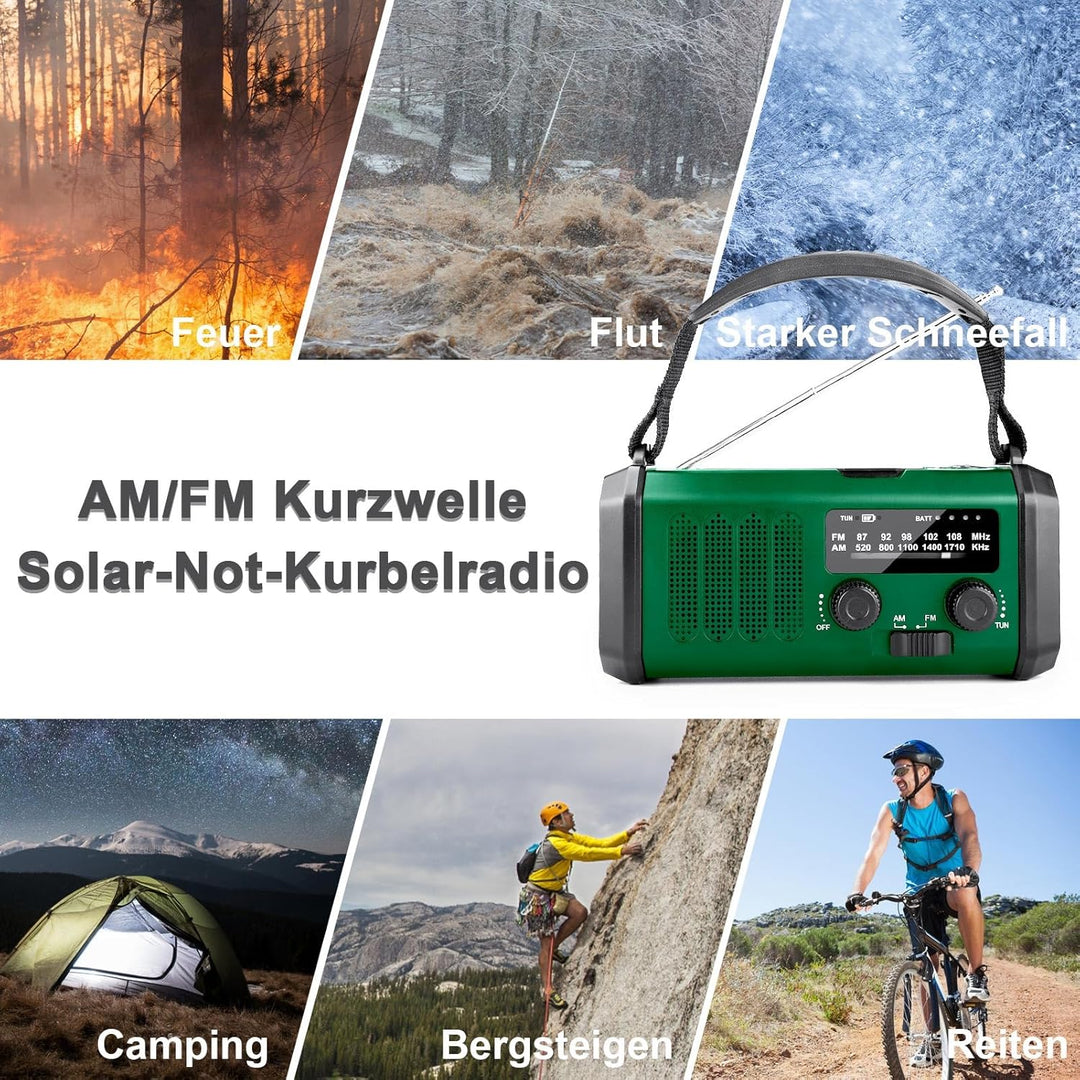 YIKANWEN Kurbelradio mit 20000mAh Akku Wiederaufladbare, Tragbar Solar Radio Dynamo Radio mit AM/FM,