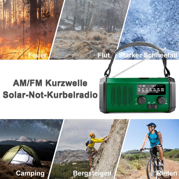 YIKANWEN Kurbelradio mit 20000mAh Akku Wiederaufladbare, Tragbar Solar Radio Dynamo Radio mit AM/FM,