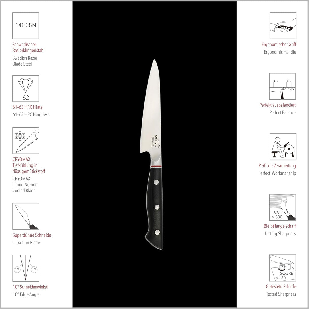 culilux® Kobe N63 Petty Messer 13 cm Gemüsemesser aus 14C28N Premium Schweden-Stahl 62 HRC ergonomis