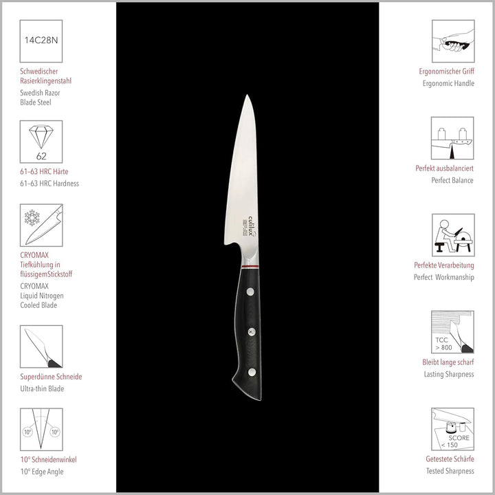 culilux® Kobe N63 Petty Messer 13 cm Gemüsemesser aus 14C28N Premium Schweden-Stahl 62 HRC ergonomis