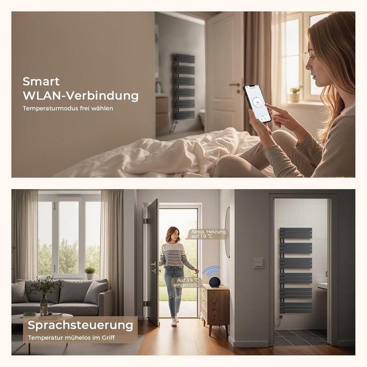 S'AFIELINA Badheizkörper Elektrisch mit Thermostat Anthrazit 1041x600mm 600 Watt Handtuchheizkörper