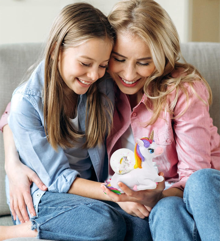 COTA Globa Einhorn Schneekugel Dekor - Rosa Funkeln Regenbogen Figur, Coole Ornament Miniatur für Wo