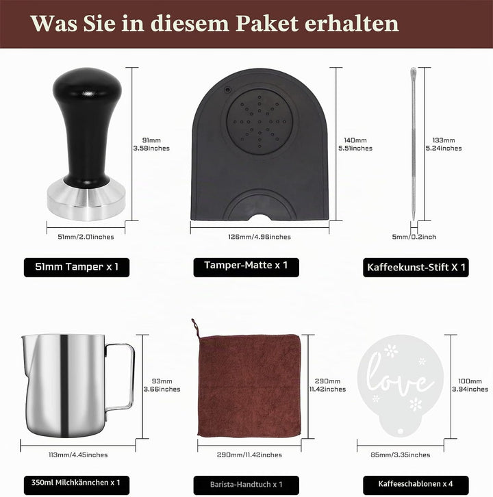 Yolococa 51mm Kaffee Tamper Set 304 Edelstahl Base Kaffeepresse Espresso Tamper mit Tampermatte, Mil