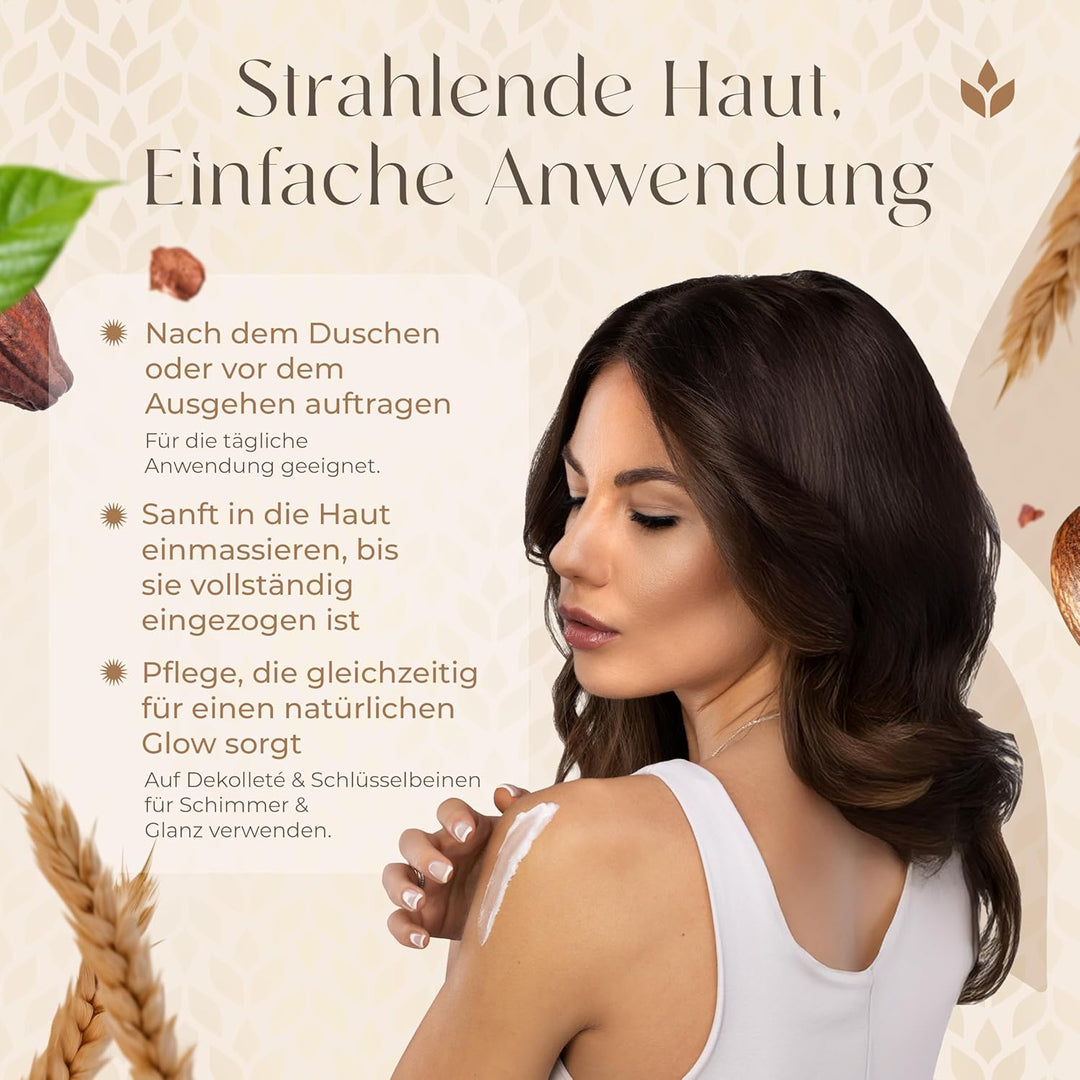 Cocoa Glow 100% natürliches Körperöl mit Schimmer – Tiefenpflege & strahlende Haut, angereichert mit