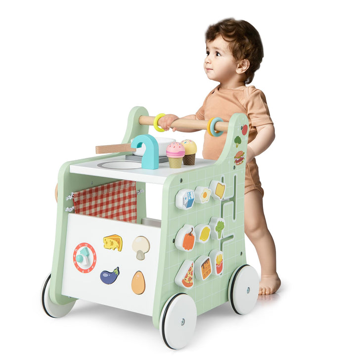 LIFEZEAL Lauflernwagen für Kinder ab 1 Jahren, Lauflernhilfe aus Holz, Baby Walker mit Spielküche &amp;
