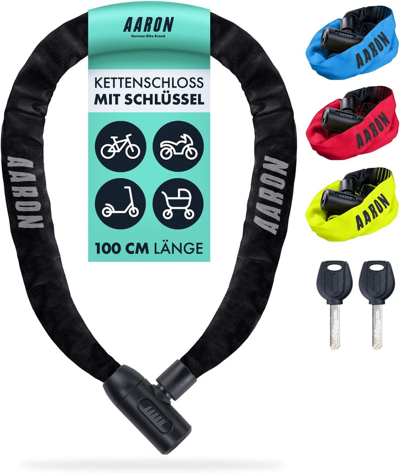 AARON Lock One Fahrradschloss mit Schlüssel, Kettenschloss aus Stahl und hoher Sicherheitsstufe, Sch