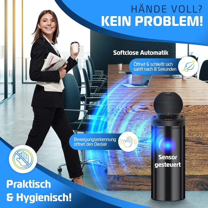 KESSER® Sensor Mülleimer ✓ Automatik ✓ Abfalleimer ✓ Abfall | EDELSTAHL | Farbe: SCHWARZ | Grösse: 3