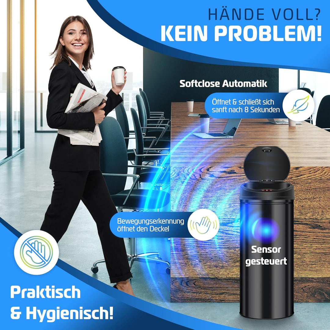 KESSER® Sensor Mülleimer ✓ Automatik ✓ Abfalleimer ✓ Abfall | EDELSTAHL | Farbe: SCHWARZ | Grösse: 3