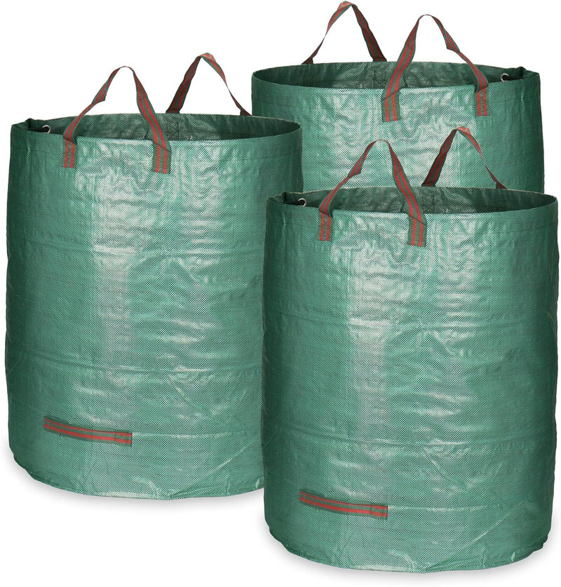 com-four® 3x Gartenabfallsack L - je 272L - 150gsm - faltbarer Gartensack mit Tragegriffen extra sta