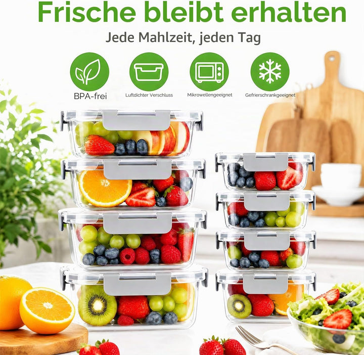 Glasbehälter mit Deckel, 2-teilig Meal Prep Boxen &amp; Frischhaltedosen aus Borosilikatglas, BPA-frei &amp;