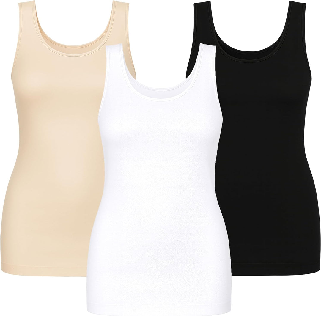 UnsichtBra 3er Pack Shape Damen Unterhemden Longshirt | Basic Wohlfühl Mikrofaser Damen Top ohne Büg