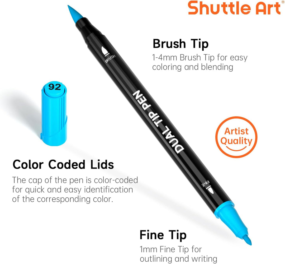 Shuttle Art Dual Brush Pens, 96 bunte doppelköpfige Pinselstifte mit weicher Spitze, zwei Schreibfed