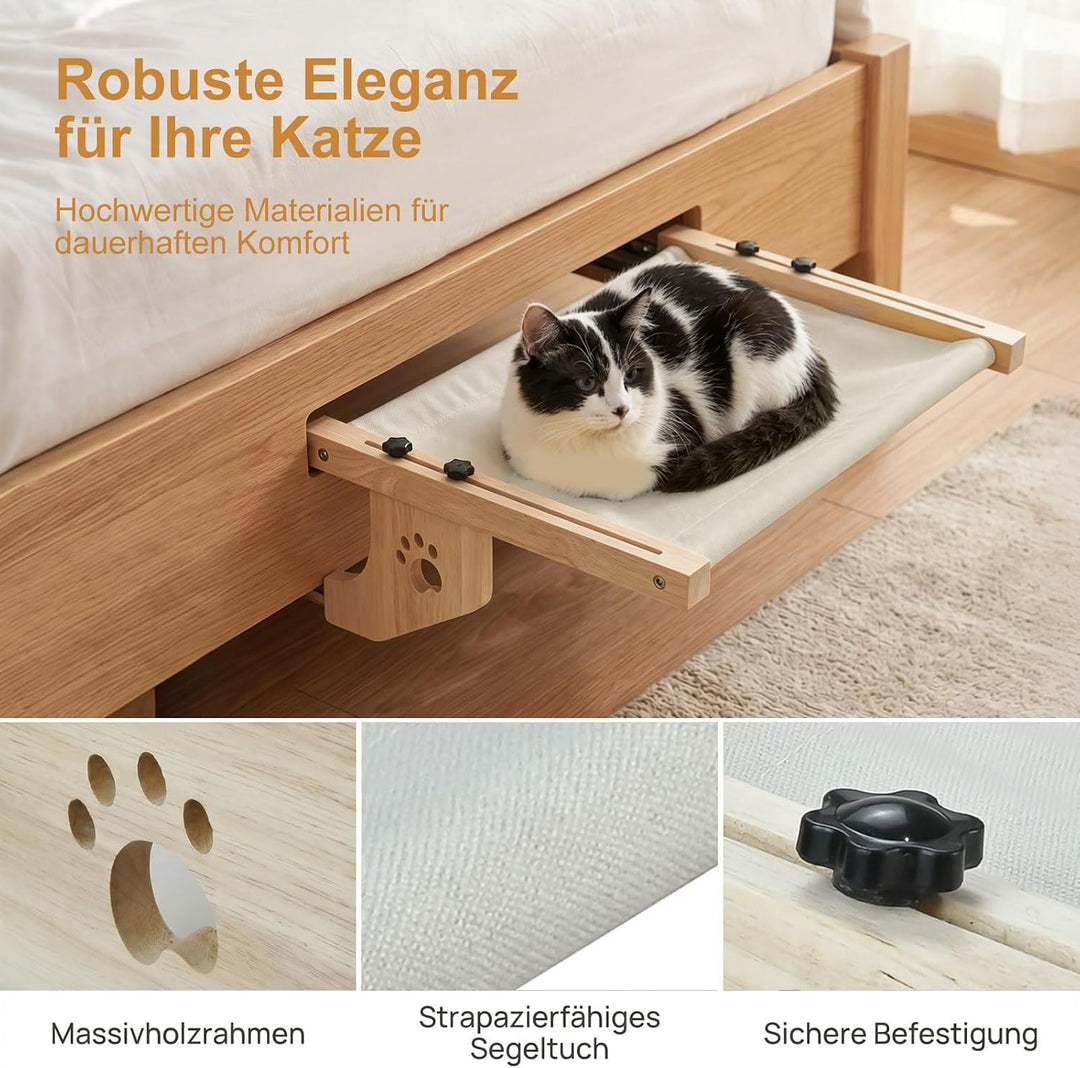 Fensterliege für Katzen – Hängende Katzenliege mit Klettverschluss, Grösse 55 x 38 cm, Robuste Holzh
