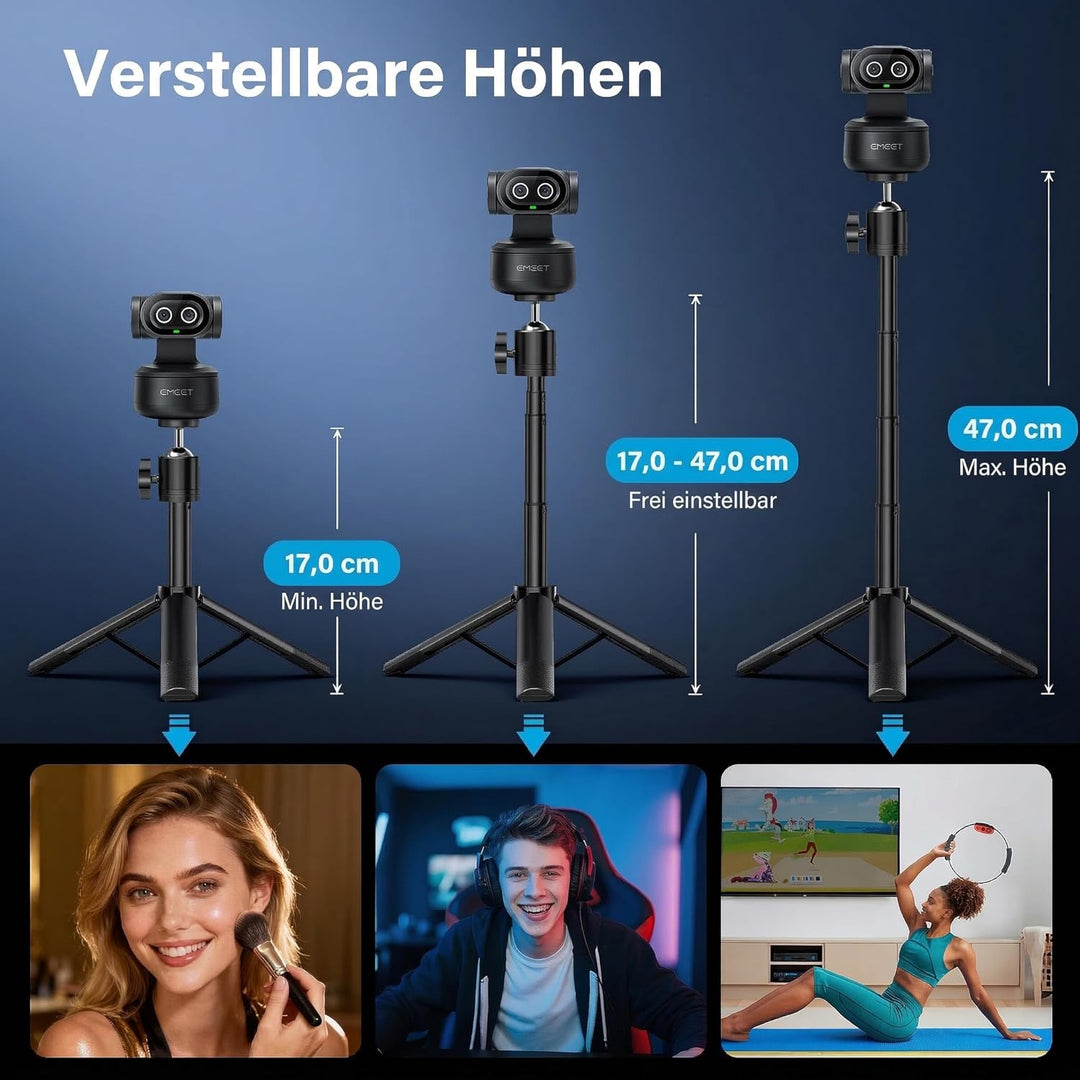 EMEET PIXY Dual-Kamera KI Webcam 4K mit Stativ, AI-Tracking, PDAF & AI-Autofokus 0,2S, 1/2,55'' Sony