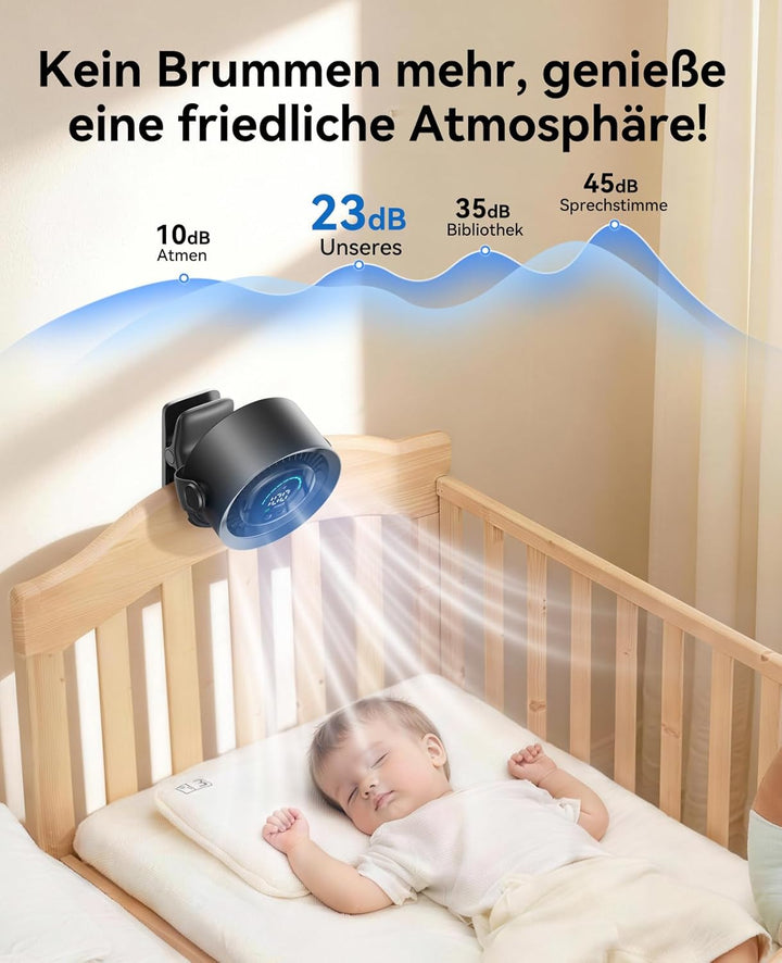KIMMOO Clip-Ventilator Wiederaufladbar, 100 Stufen USB-Tischventilator mit LED-Display, 360° Rotatio