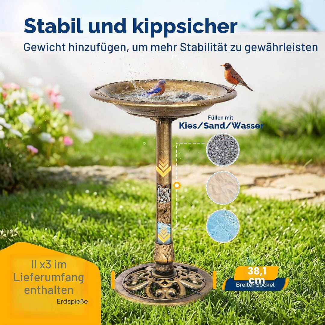 VIVOHOME Vogeltränke 71cm hoch Polyresin leicht antike Optik für Aussenbereich Kupfer, Kupfer