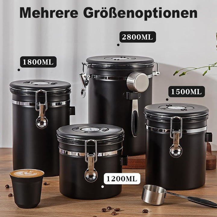 Kaffeedose Luftdicht 1,8L,Kaffeedose Luftdicht 1kg Bohnen,Kaffeebohnen Behälter aus Edelstahl mit Lö