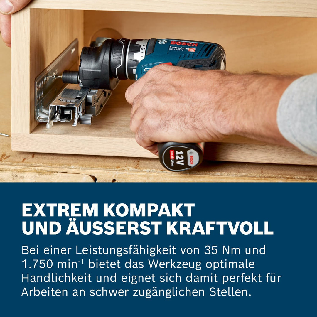 Bosch Professional 12V System Akku-Bohrschrauber GSR 12V-35 FC (inkl. 2 x Aufsatz, 2 x Akku GBA 12V