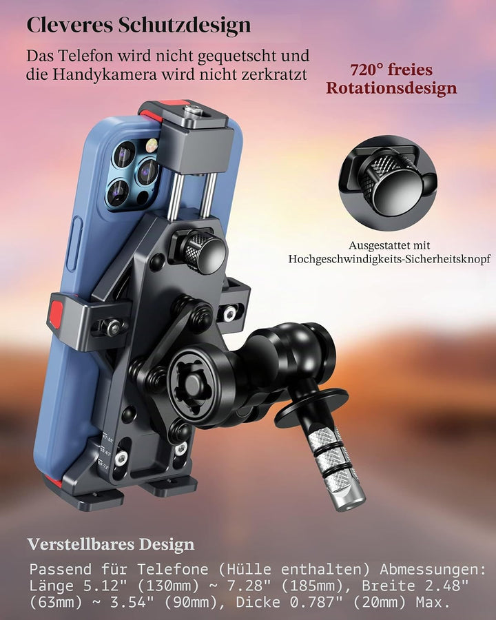 BRCOVAN Aluminiumlegierung Motorrad Gabelschaft Handyhalterung mit Vibrationsdämpfer und Sicherheits