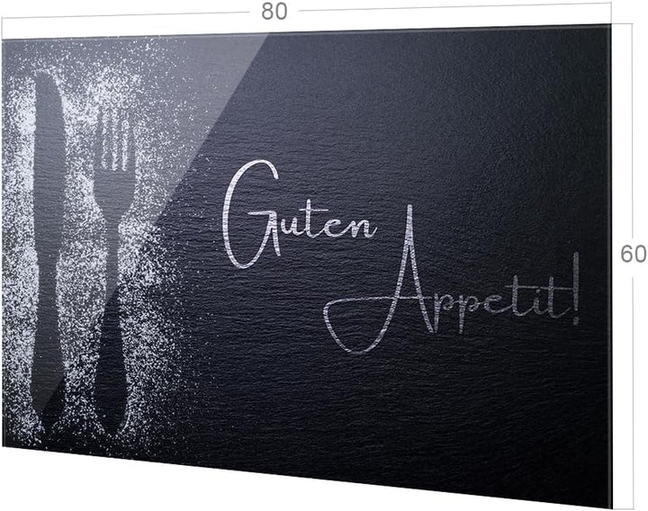 GRAZDesign Spritzschutz Küchenrückwand Glas Küche für Herd & Küchenspüle, Grau Guten Appetit Glaspla