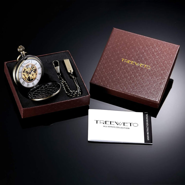 TREEWETO Antike Drache Mechanische Skelett-Taschenuhr mit Kette Bronze083, Bronze083