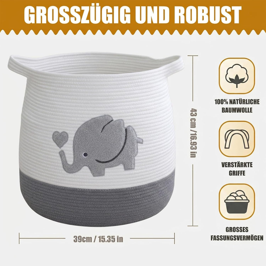 Grosser Aufbewahrungskorb Wickeltisch Korb Kinderzimmer, 39x43cm Elefantenmuster - als Spielzeug Auf