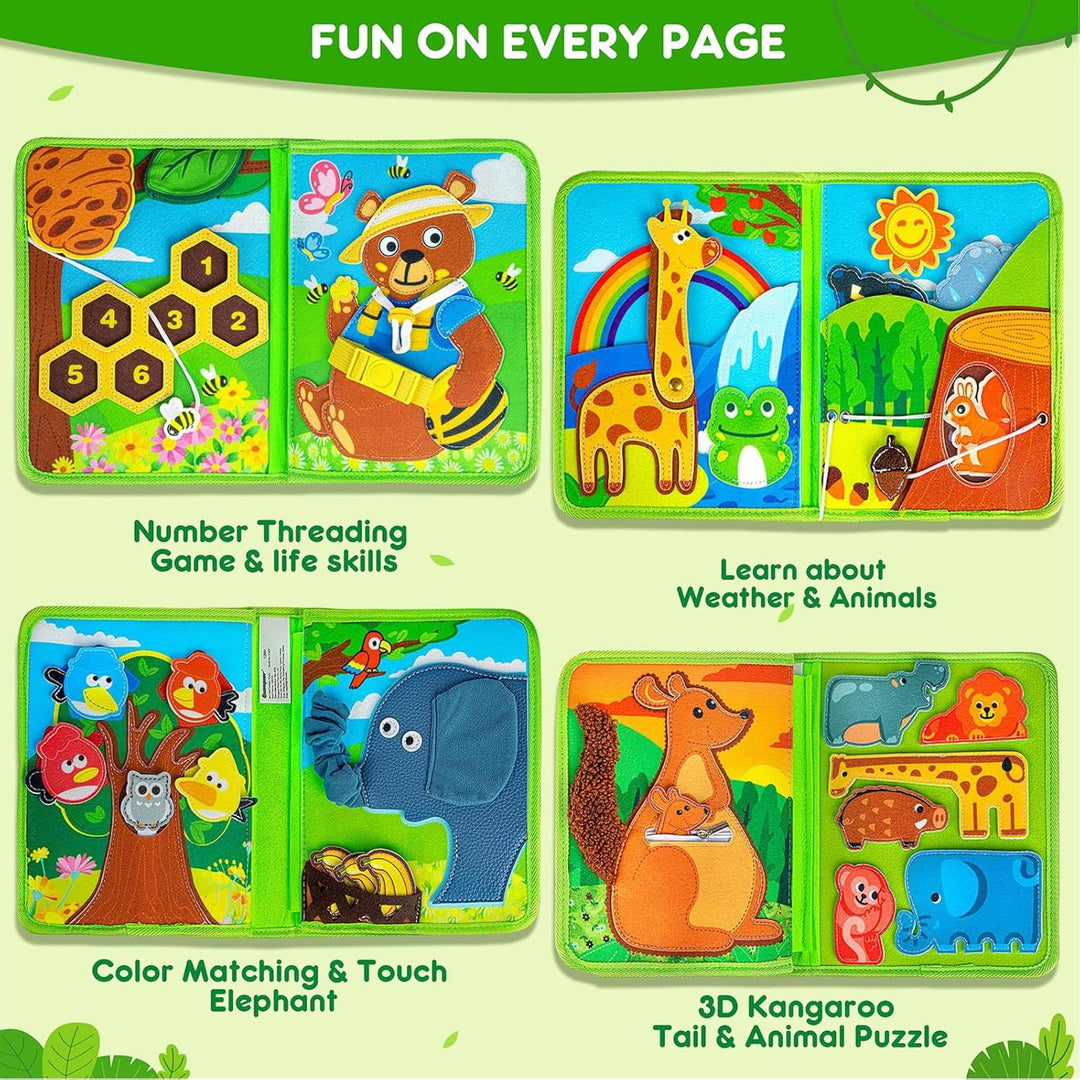 Quanquer Animals Busy Board Spielzeug ab 1 2 3 Jahre - Montessori Busy Book für Frühe Bildung Auto &