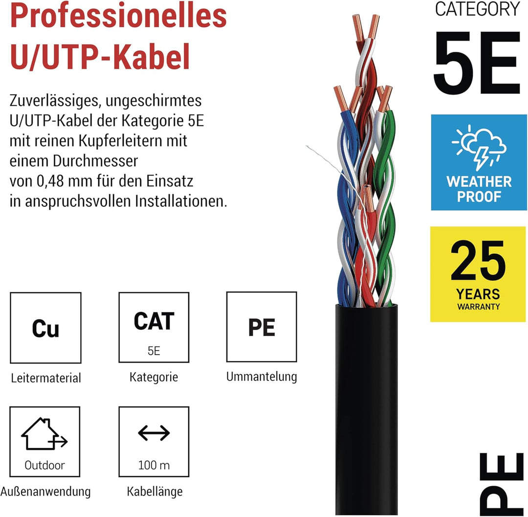 EMOS - UTP Netzwerkkabel CAT 5e, 100m, PE - CAT5e-Patchkabel UTP - Gigabit LAN Kabel - ungeschirmtes