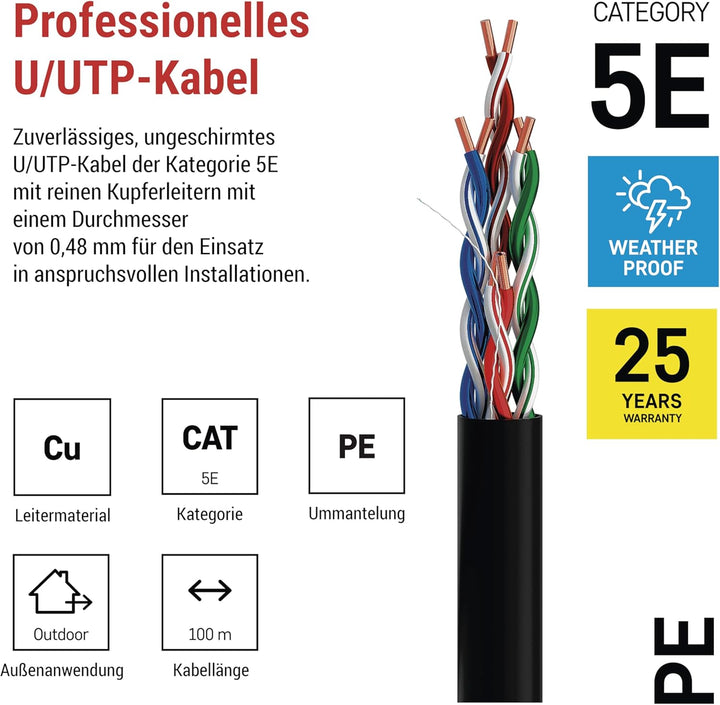 EMOS - UTP Netzwerkkabel CAT 5e, 100m, PE - CAT5e-Patchkabel UTP - Gigabit LAN Kabel - ungeschirmtes