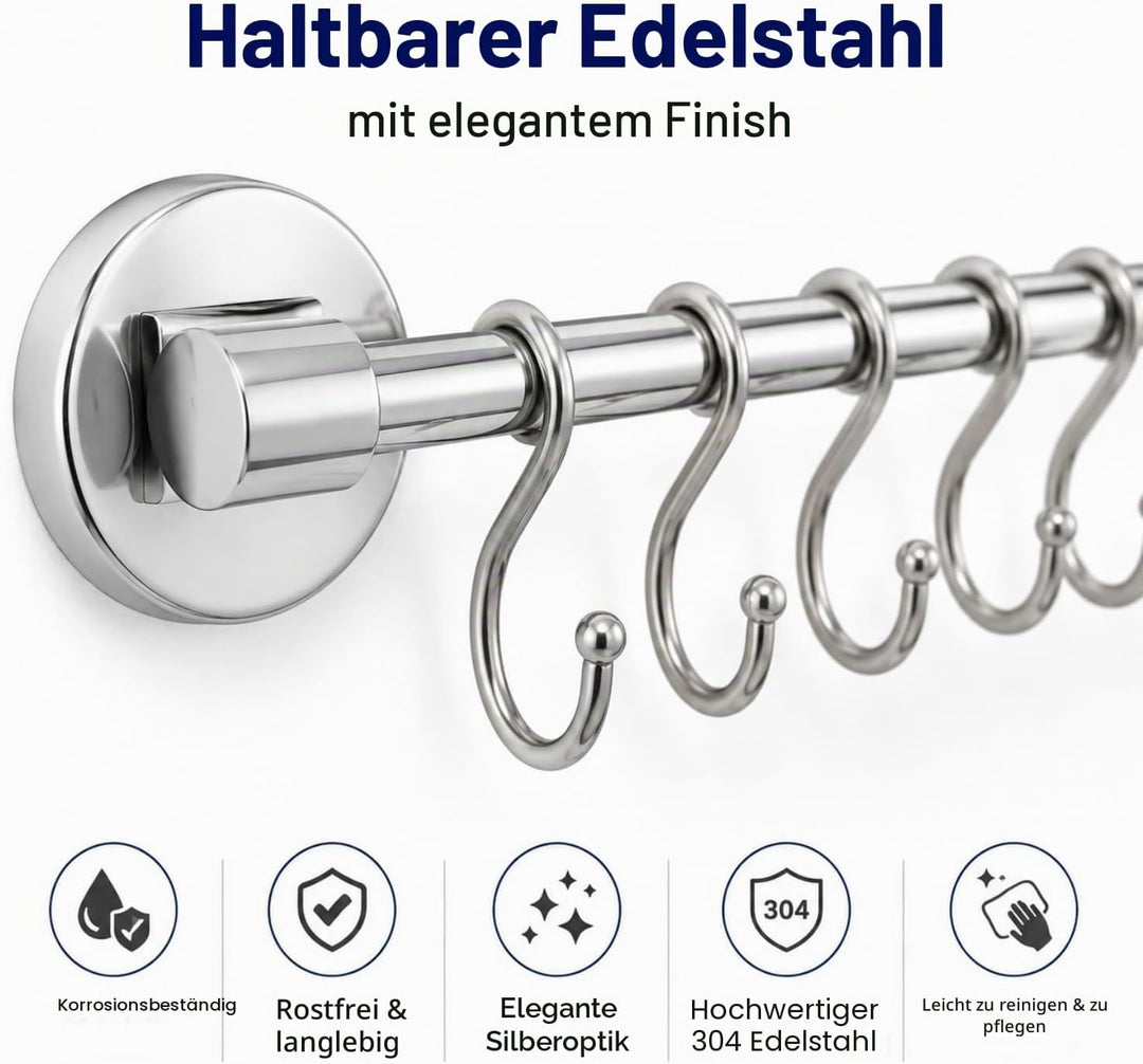 Küchenhakenleiste mit 12 Haken S, Saugnapfmontage, Wandorganizer OHNE BOHREN, Traglast 10 kg, für Tö