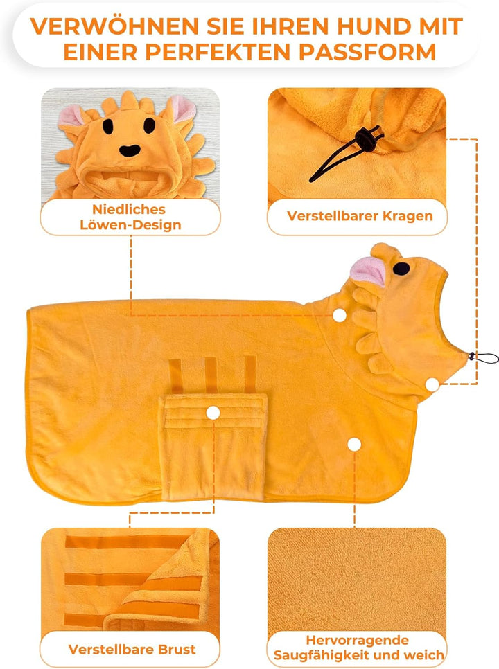 Bademantel für Hunde, Hundebademantel Aus Mikrofaser, Verstellbares Halsband Mit Klettverschluss Sch