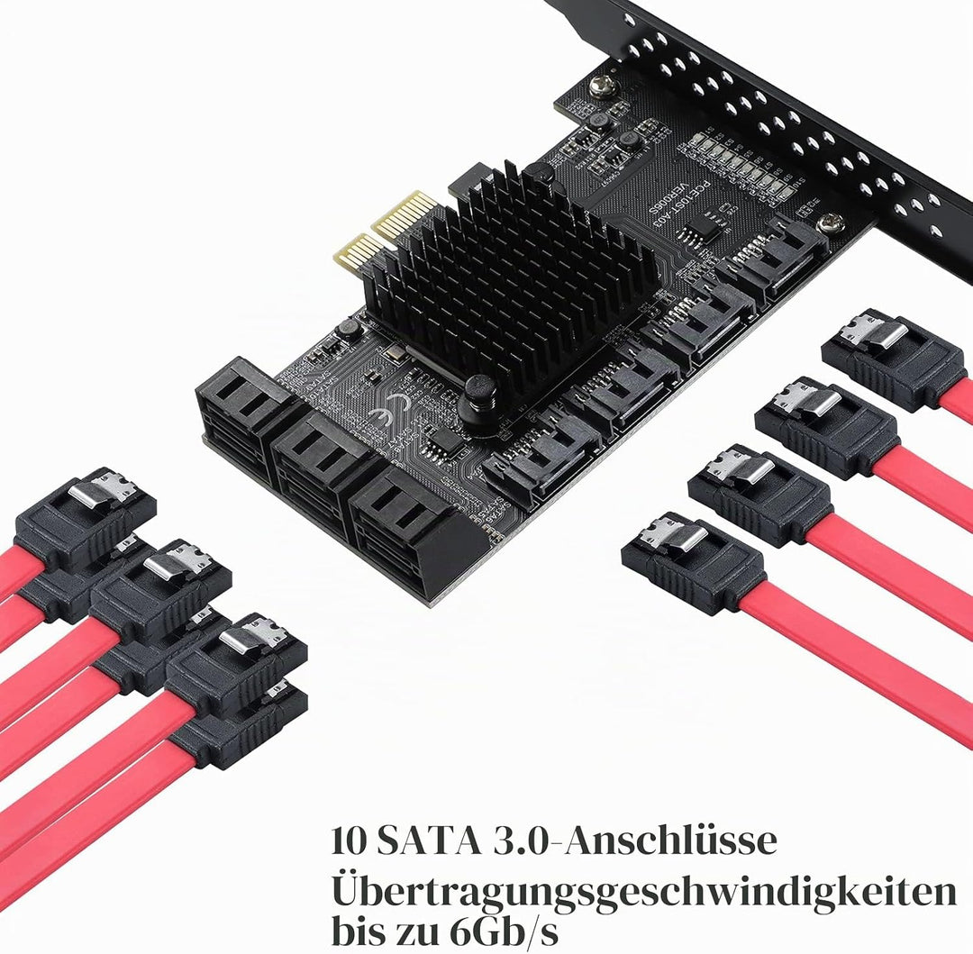 MZHOU PCIe SATA Karte 10 Port, PCI-E zu SATA Erweiterungskarte,6Gbps Controllerkarte Unterstützung v