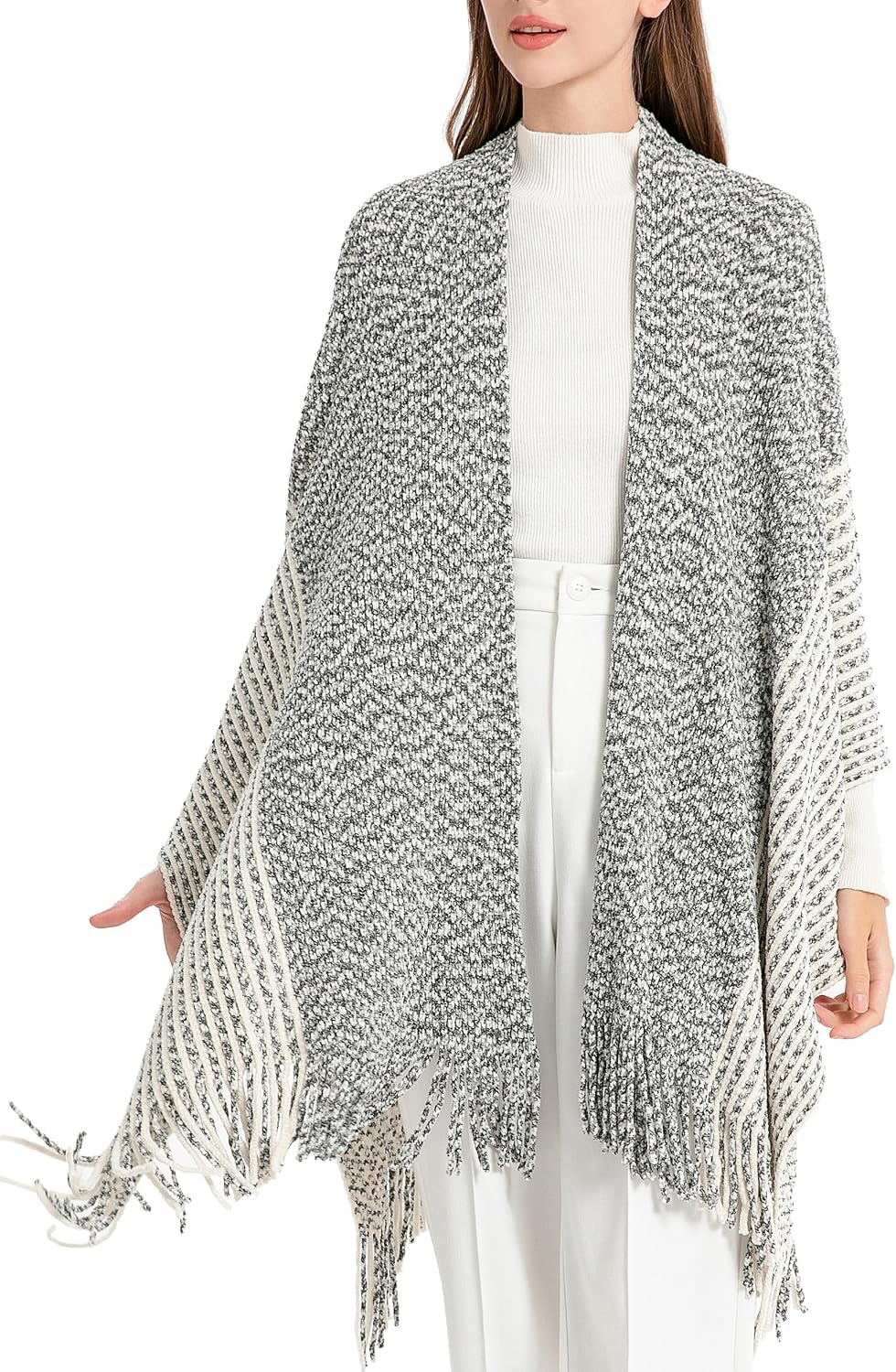 ZLYC Damen Weiche Schlichte Poncho Capes Retro Cardigans Pullover Chenille Gemischt Schwarz, Chenill