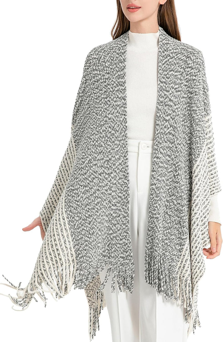 ZLYC Damen Weiche Schlichte Poncho Capes Retro Cardigans Pullover Chenille Gemischt Schwarz, Chenill
