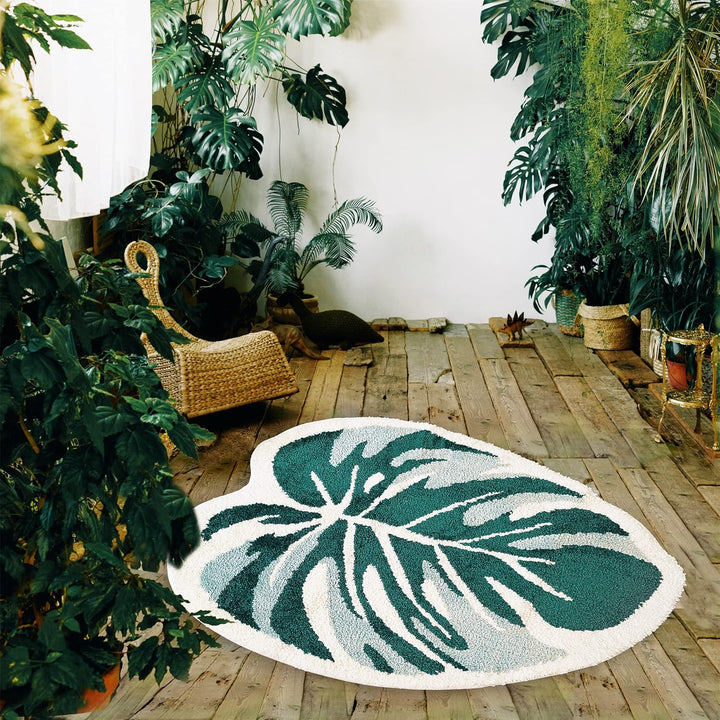 THRILRUG 110×144cm Badezimmerteppich Grün gross,badvorleger Monstera Blattfläche getuftete Teppiche,