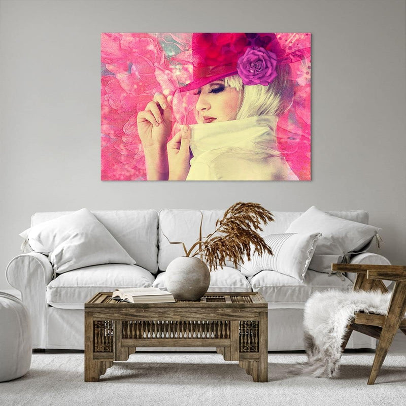 Bilder auf Leinwand 100x70cm Leinwandbild weiblich Blumen- Blume Mode Gross Wanddeko Bild Schlafzimm