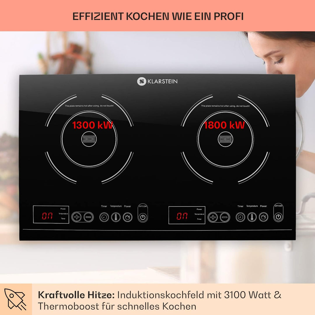 Klarstein VariCook Induktionskochfeld, Kochplatten Elektrisch, Moderne Kochplatte, für Camping, 2 Pl