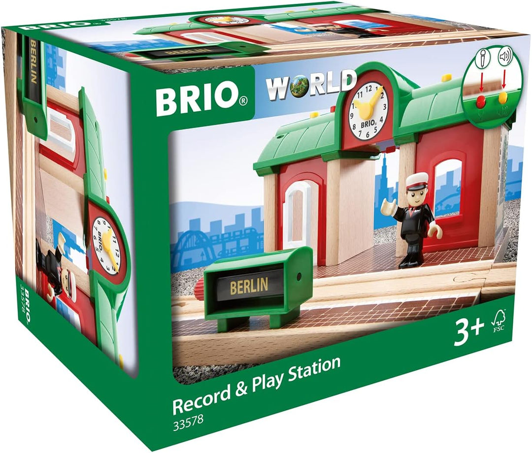 BRIO World 33578 Sprechender Bahnhof Eisenbahn Zubehör mit Aufnahmefunktion & World 33683 Hängebrück