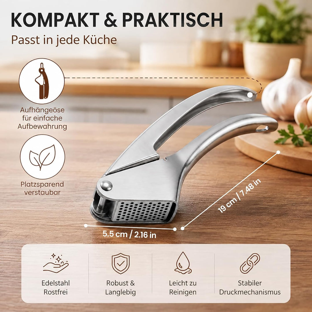 Knoblauchpresse Edelstahl Spülmaschinenfest, Profi Garlic Press, Robuste Knoblauch Presse für Knobla