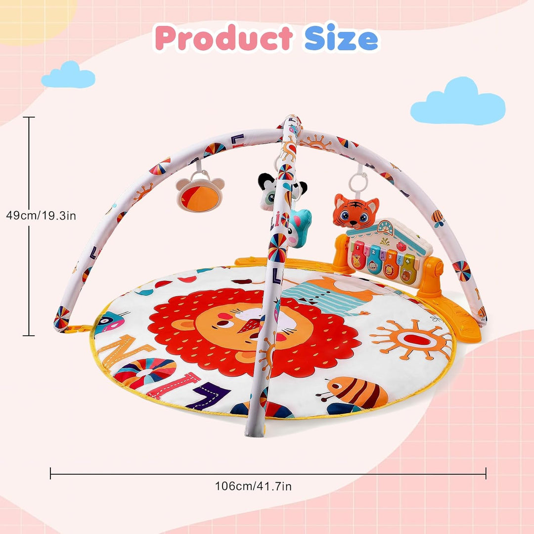 Spieldecke Baby Gym, 6 in 1 Spielbogen 0-12 Monate mit Musik Klaviermatte, 4 Hänge-Spielzeug, Licht