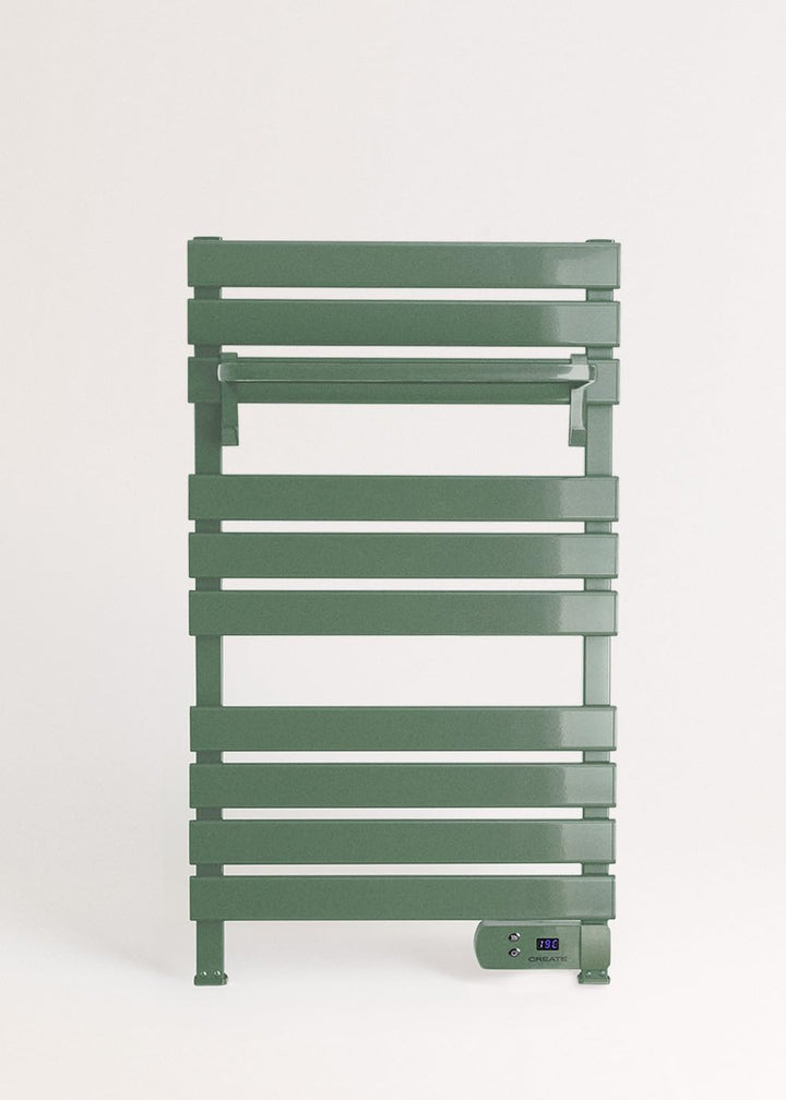 CREATE / WARM Towel 500W / Elektrischer Badheizkörper Salbeigrün mit Regal / 96,9x55x5cm / Für Boden