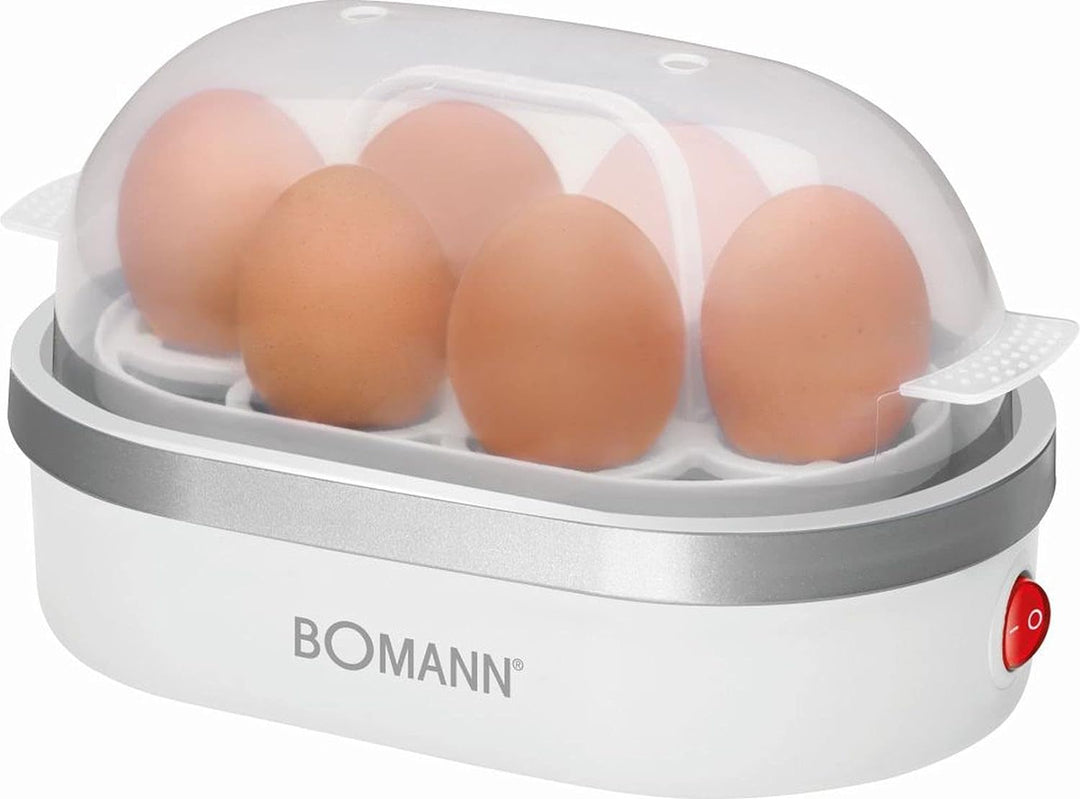 Eierkocher für 6 Eier mit 400 Watt - herausnehmbarer Eihalter - Akustisches Endsignal (Messbecher, E
