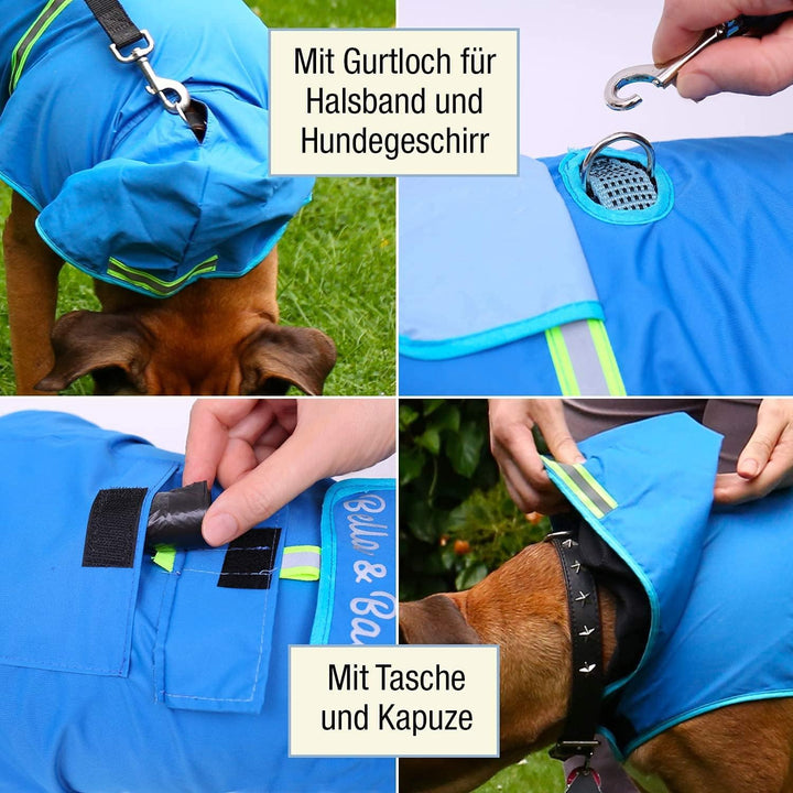 Bella & Balu Hunderegenmantel - Wasserdichter Hundemantel mit Kapuze und Reflektoren für trockene, s