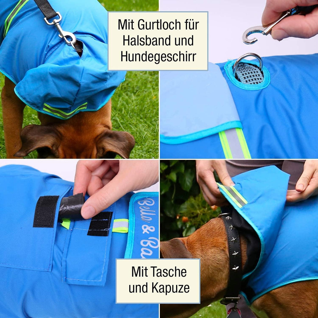 Bella & Balu Hunderegenmantel - Wasserdichter Hundemantel mit Kapuze und Reflektoren für trockene, s