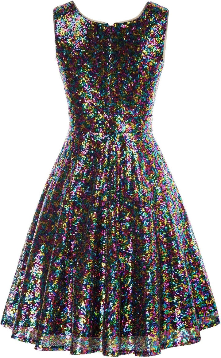 GRACE KARIN Damen Perlen Kleid Knielang Rockabilly Retro Kleider Faltenrock CL061, XXL Cl1061-10