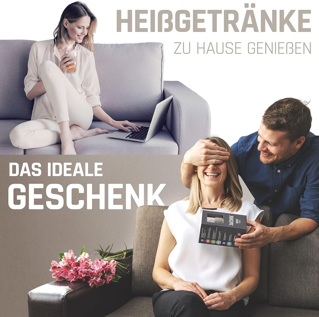 Glasbecher 380ml – Teebecher mit Sieb, Doppelwandig, Teetasse mit Edelstahl-Sieb, Keramik-Deckel, sp