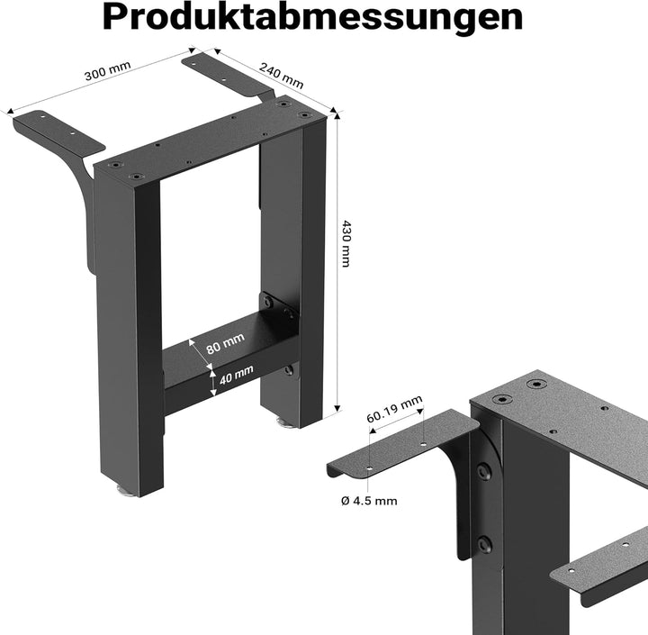 Wiltec Bankkufen aus Stahl 2er Set Vierkantrohren 30x43 cm schwarz pulverbeschichtet Bankgestell Ban