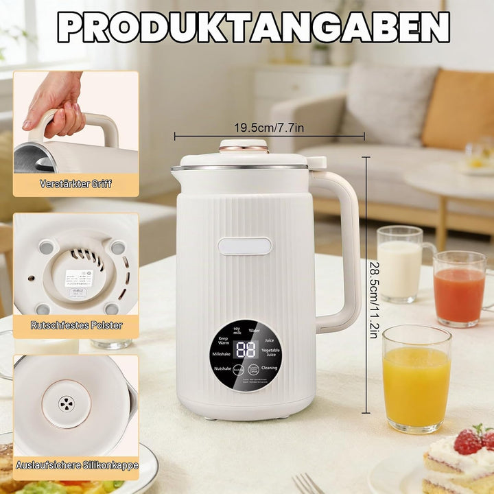 Nussmilchmaschine 8-in-1, Pflanzenmilchbereiter 1200 ml mit Selbstreinigung, Warmhaltefunktion &amp; Tim