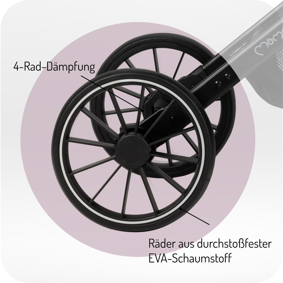 MoMi ESTELLE PLUS LIGHT Kinderwagen ab 6. Monat (bis 22 kg), klappbarer Buggy mit 5-Punkt-Sicherheit