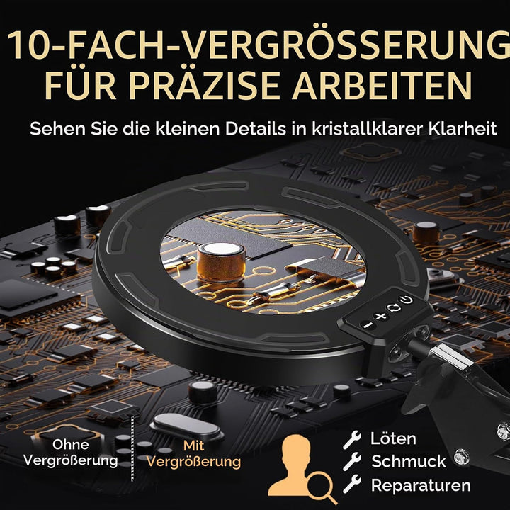 SAVSOO Lupe mit Touch Control Licht und Ständer - LED Lupenleuchte in Schwarz, Klemme, 5 Farbmodi, s